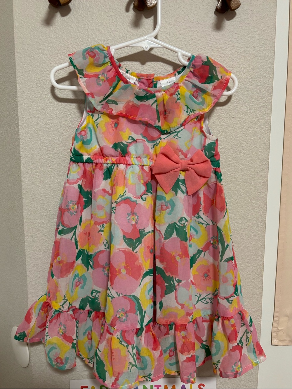 Koala Kids Pink Floral Ruffle Dress with Bow